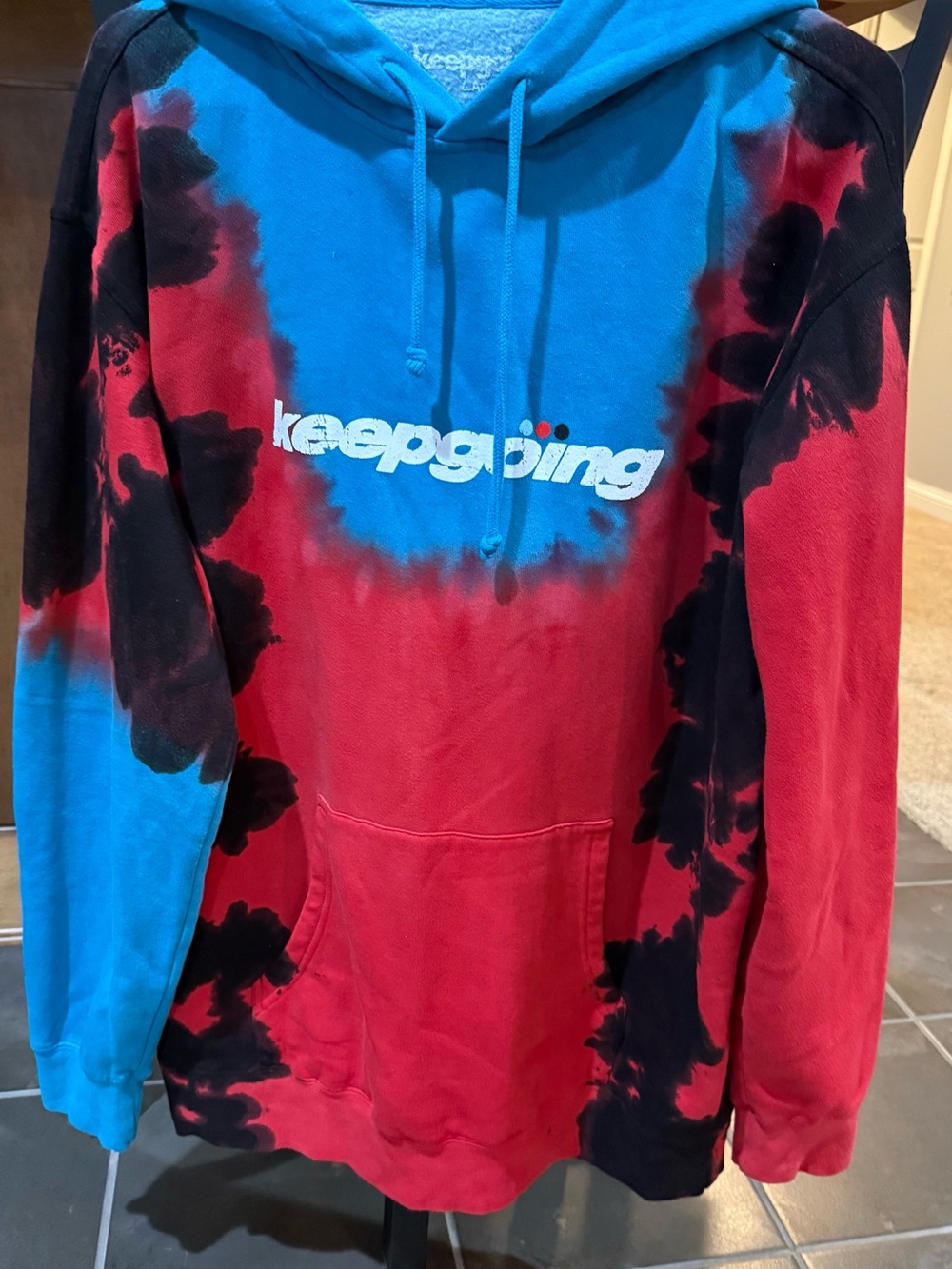 Keepgoing Tie-Dye Hoodie in Blue, Red & Black
